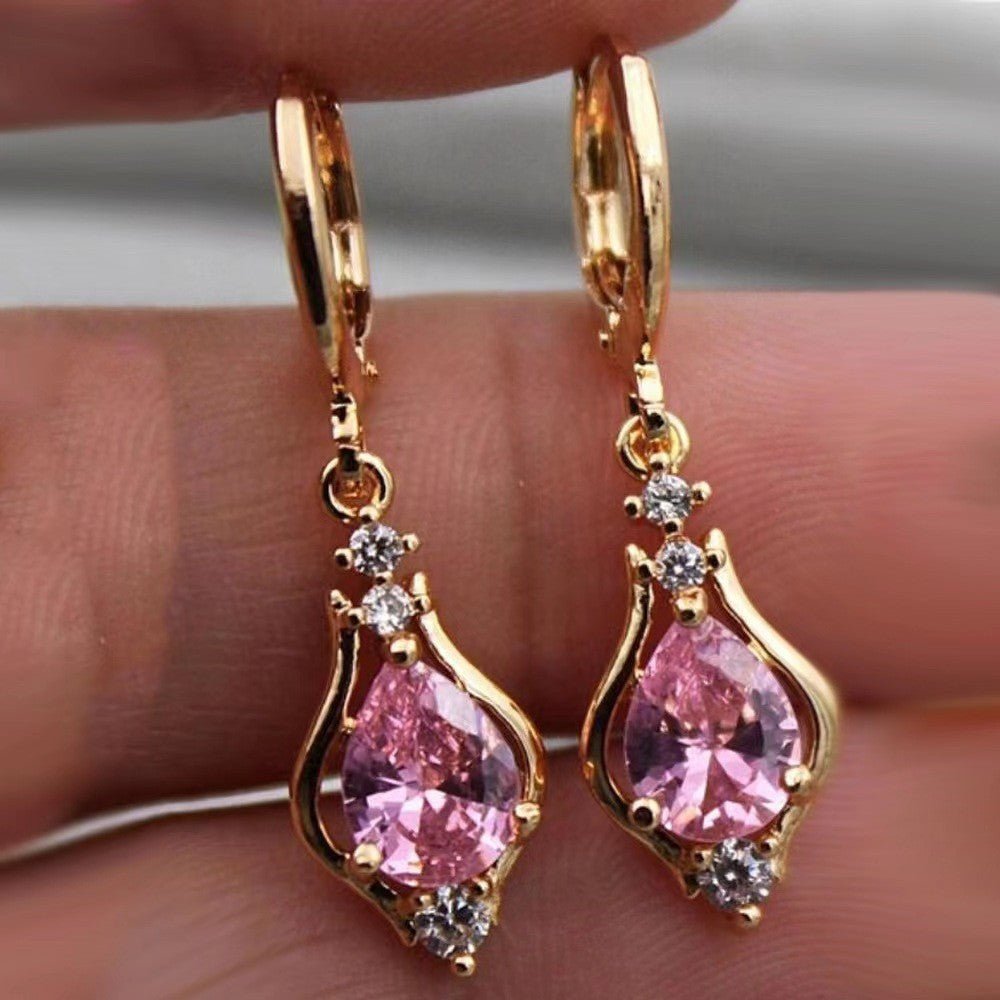 Purple Zircon All - match Drop - shaped Temperament Earrings - silverfoxgoods